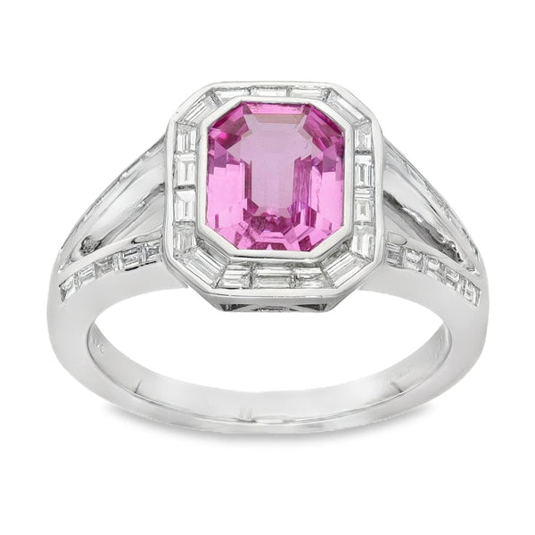 18ct White Gold Pink Sapphire & Diamond Ring - Size M - 1.34ct