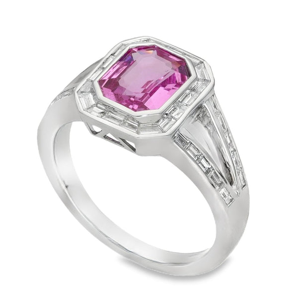 18ct White Gold Pink Sapphire & Diamond Ring - Size M - 1.34ct