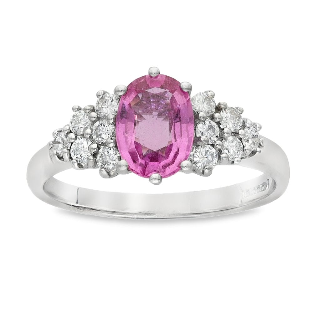 18ct White Gold Pink Sapphire & Diamond Ring - Size N - 0.36ct