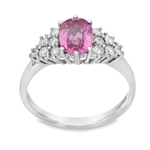 18ct White Gold Pink Sapphire & Diamond Ring - Size N - 0.36ct