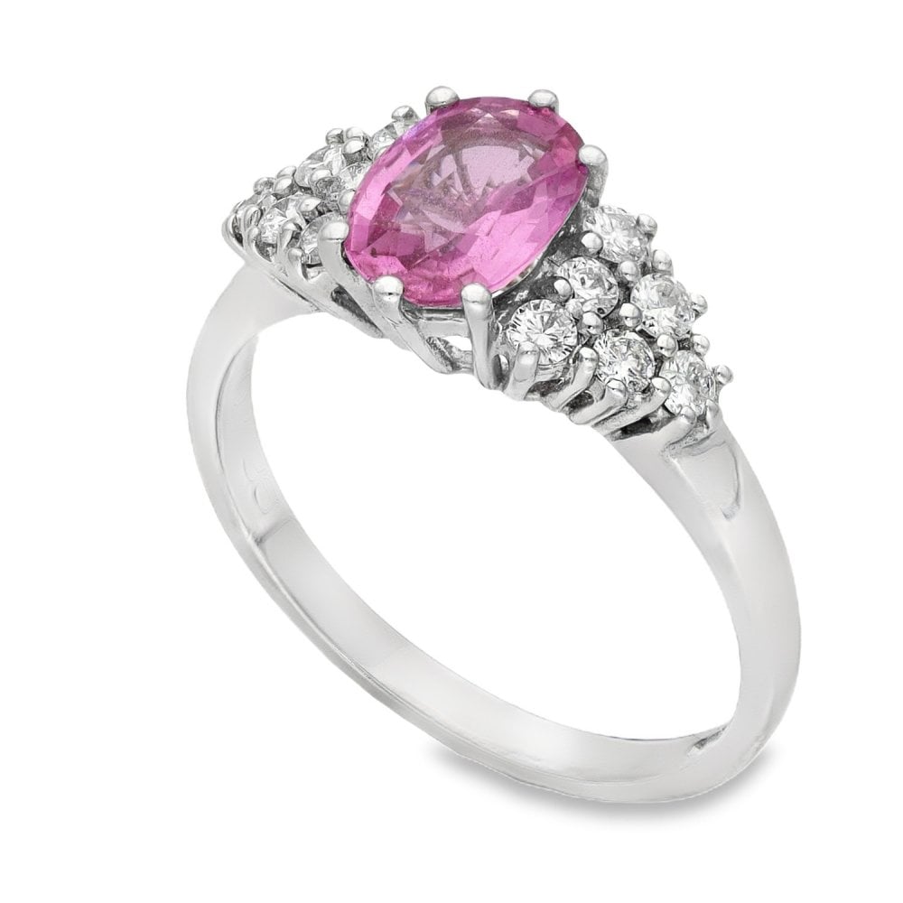 18ct White Gold Pink Sapphire & Diamond Ring - Size N - 0.36ct