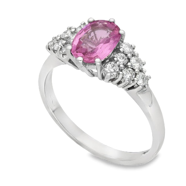 18ct White Gold Pink Sapphire & Diamond Ring - Size N - 0.36ct