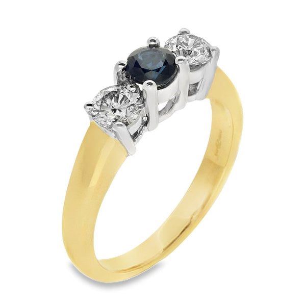 9ct Yellow Gold Sapphire & Diamond Trilogy Ring - 0.60ct