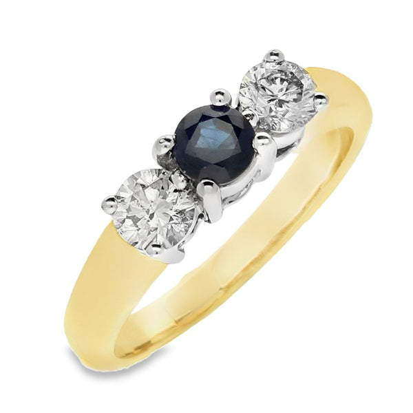 9ct Yellow Gold Sapphire & Diamond Trilogy Ring - 0.60ct