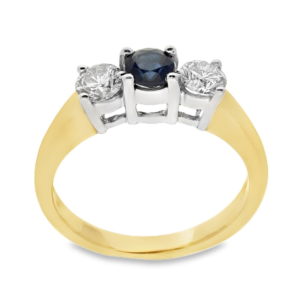 9ct Yellow Gold Sapphire & Diamond Trilogy Ring - 0.60ct