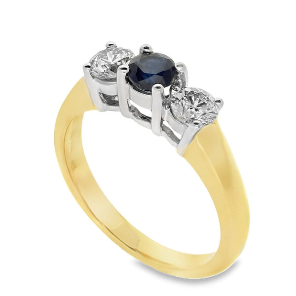9ct Yellow Gold Sapphire & Diamond Trilogy Ring - 0.60ct