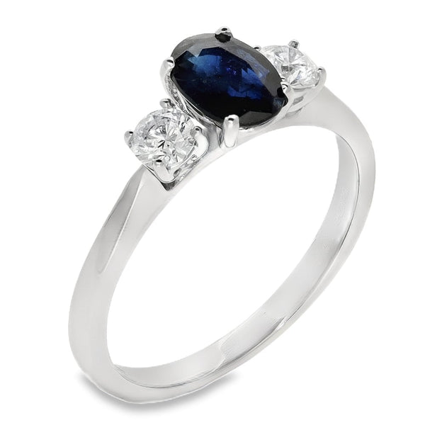 9ct White Gold Sapphire & Diamond Trilogy Ring - 0.30ct