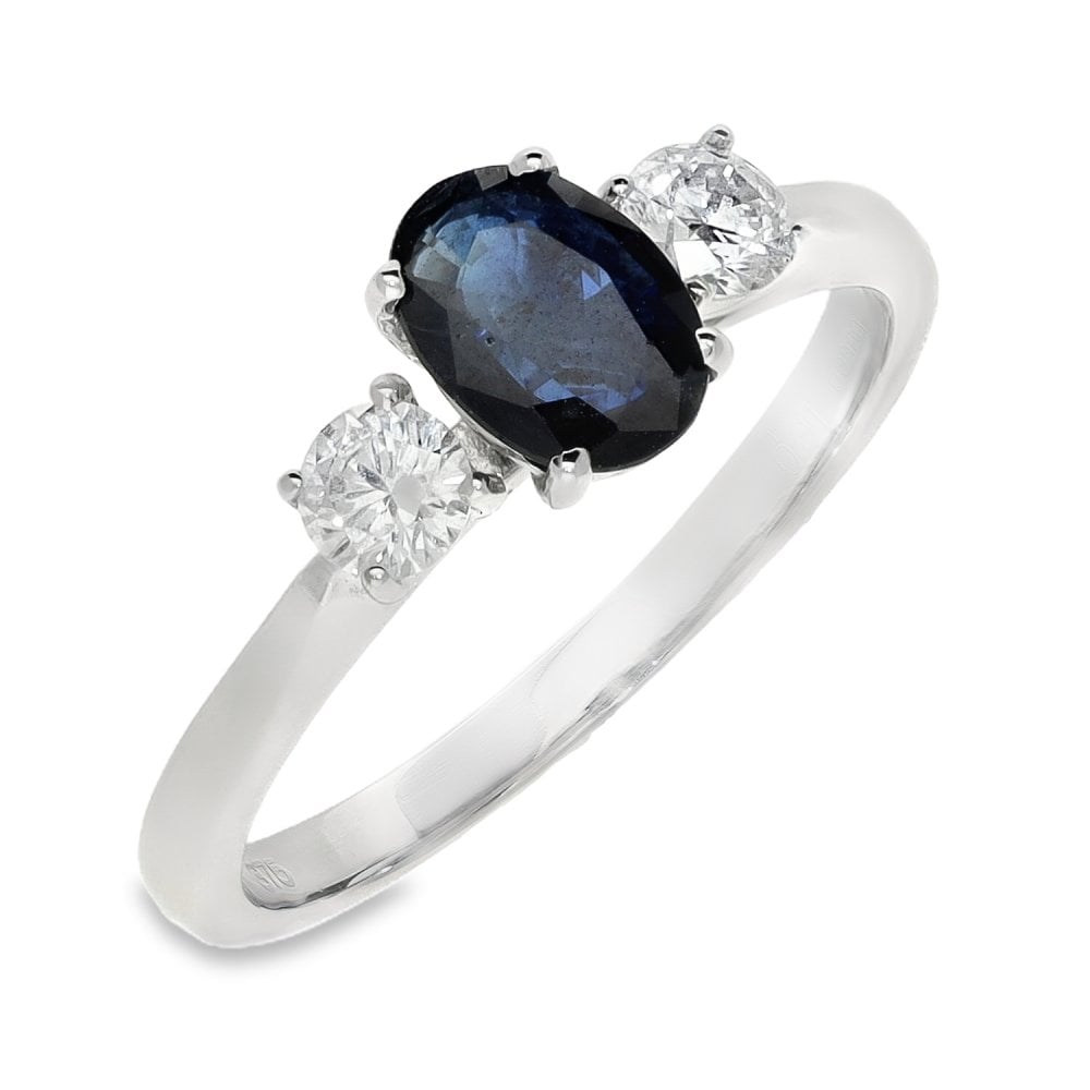 9ct White Gold Sapphire & Diamond Trilogy Ring - 0.30ct