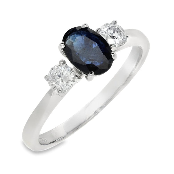 9ct White Gold Sapphire & Diamond Trilogy Ring - 0.30ct