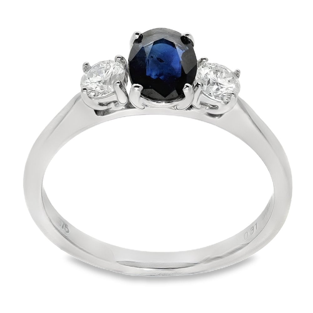 9ct White Gold Sapphire & Diamond Trilogy Ring - 0.30ct