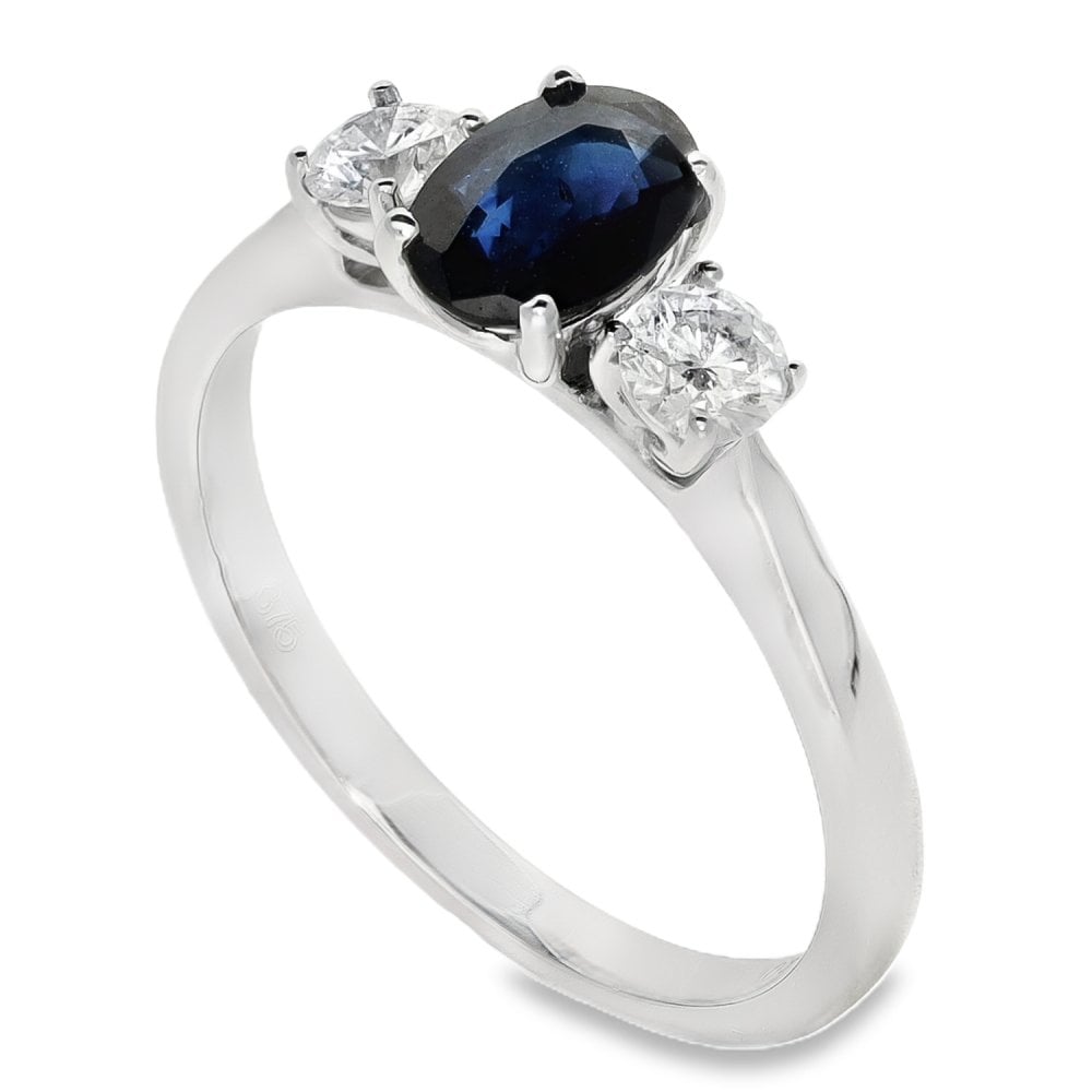 9ct White Gold Sapphire & Diamond Trilogy Ring - 0.30ct
