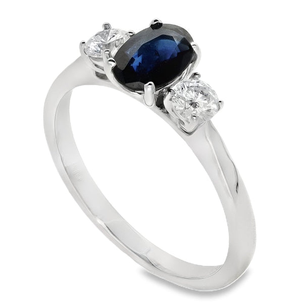 9ct White Gold Sapphire & Diamond Trilogy Ring - 0.30ct