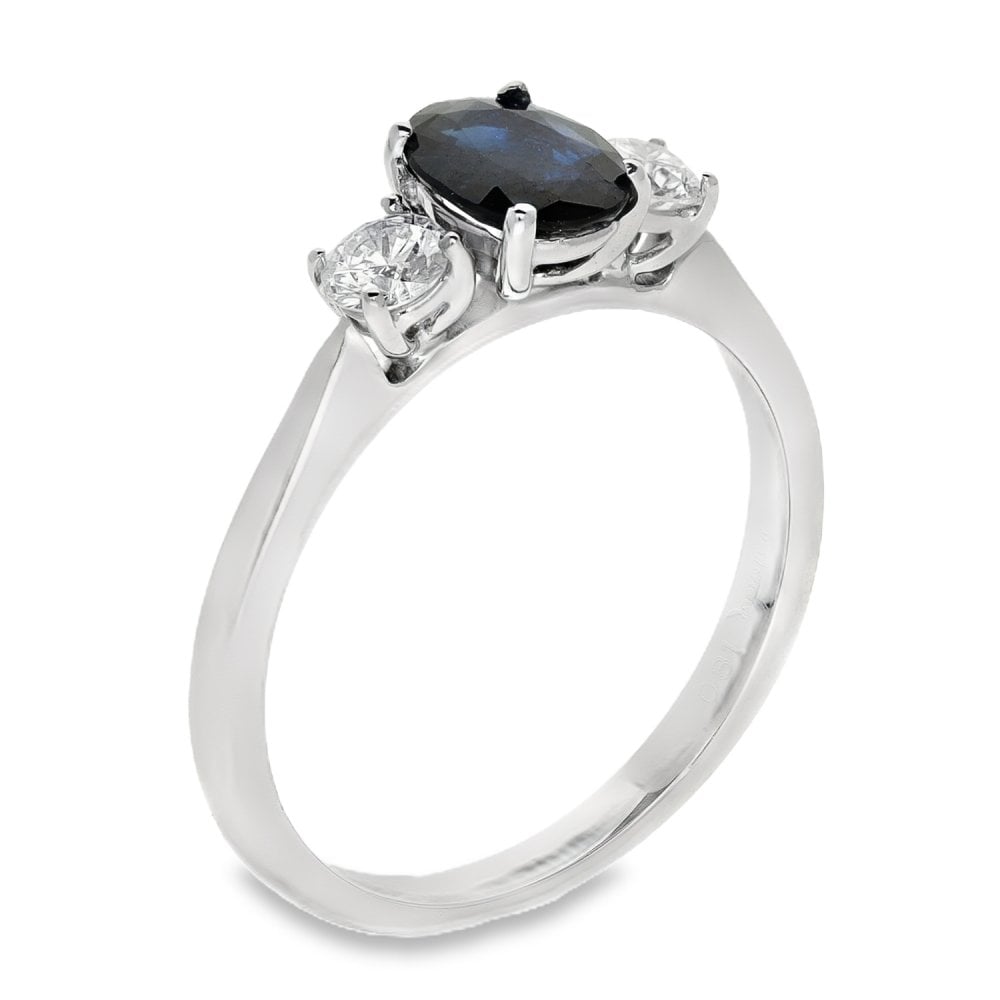 9ct White Gold Sapphire & Diamond Trilogy Ring - 0.30ct