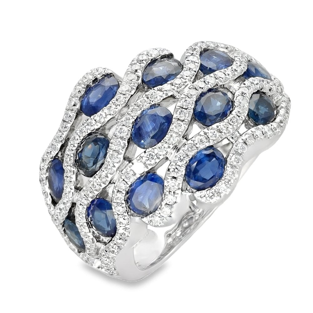 18ct White Gold Sapphire & Diamond Cluster Ring - 0.63ct