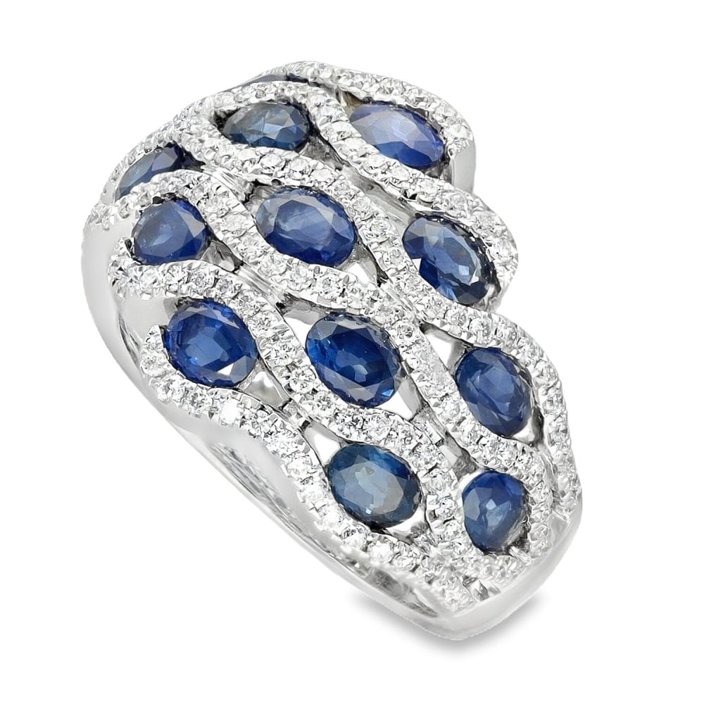 18ct White Gold Sapphire & Diamond Cluster Ring - 0.63ct