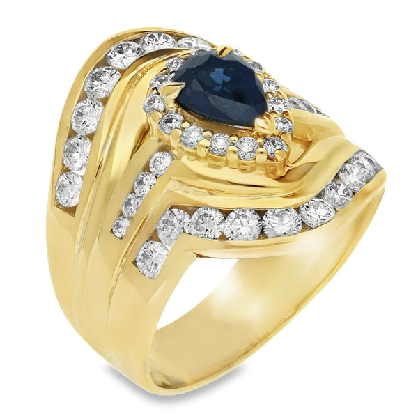 18ct Yellow Gold Pear Cut Sapphire & Diamond Ring - 1.50ct