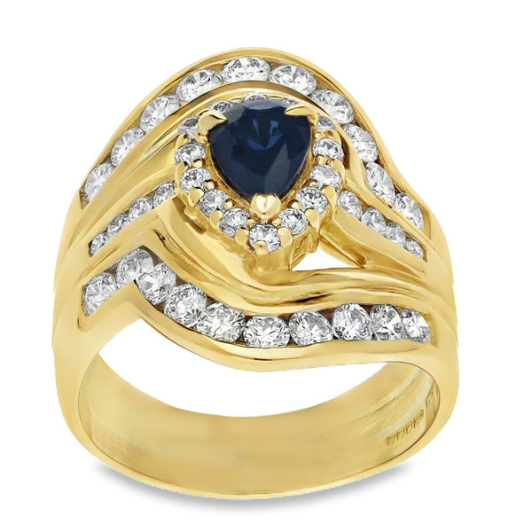 18ct Yellow Gold Pear Cut Sapphire & Diamond Ring - 1.50ct