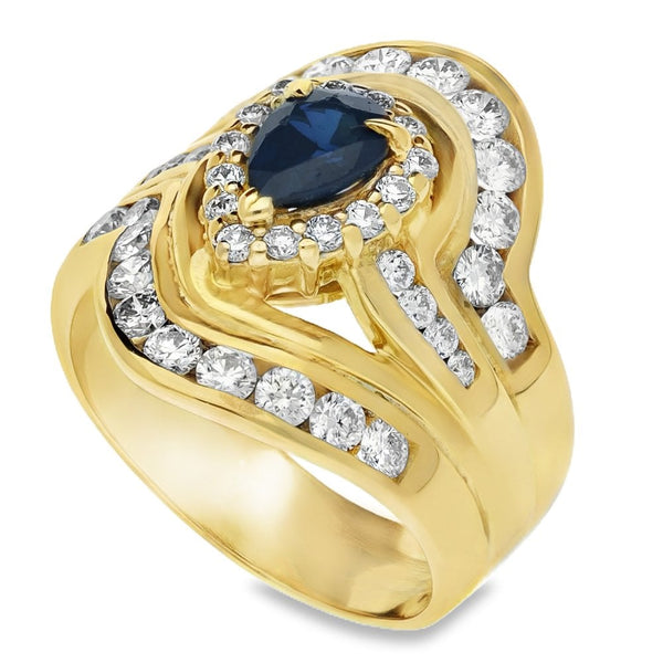 18ct Yellow Gold Pear Cut Sapphire & Diamond Ring - 1.50ct