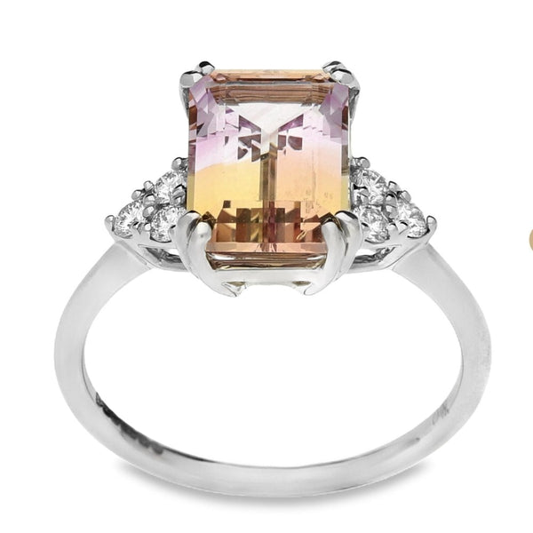 18ct White Gold Ametrine & Diamond Ring - Size M - 0.17ct