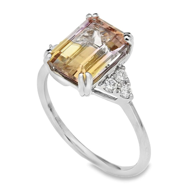 18ct White Gold Ametrine & Diamond Ring - Size M - 0.17ct