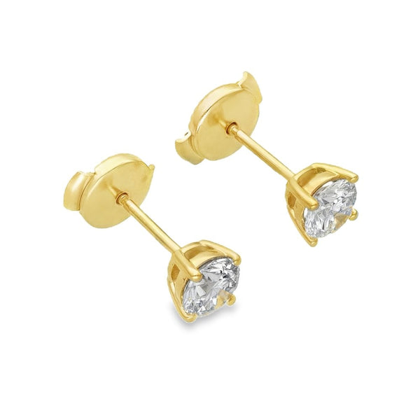 1.00ct Yellow Gold Certified Diamond Stud Earrings - F/VS2