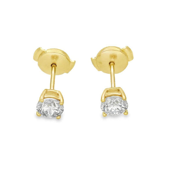 1.00ct Yellow Gold Certified Diamond Stud Earrings - F/VS2
