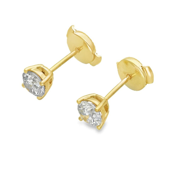 1.00ct Yellow Gold Certified Diamond Stud Earrings - F/VS2