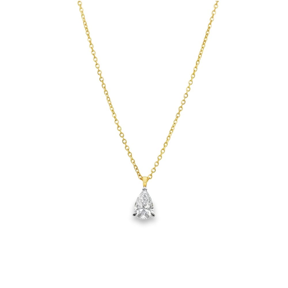 1.02ct Yellow Gold Pear-Cut Diamond Pendant & Necklace - F/VS