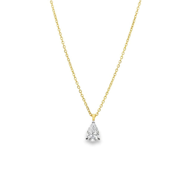 1.02ct Yellow Gold Pear-Cut Diamond Pendant & Necklace - F/VS