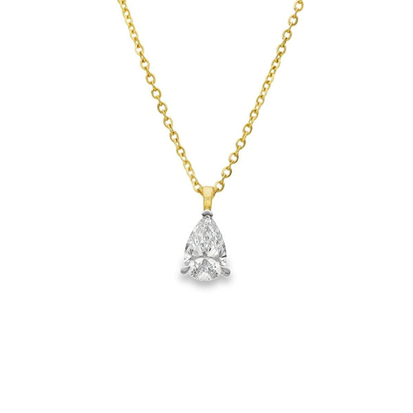 1.02ct Yellow Gold Pear-Cut Diamond Pendant & Necklace - F/VS