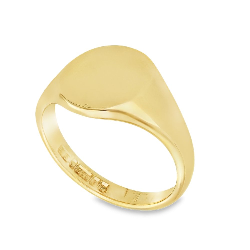 9ct Yellow Gold Oval Signet Ring - Size K½ - 11mm