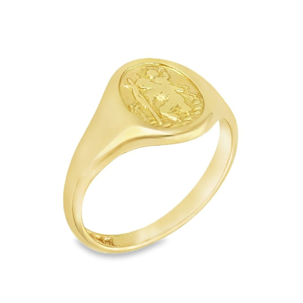 9ct Yellow Gold St. Christopher Signet Ring - Size N½ - 12mm