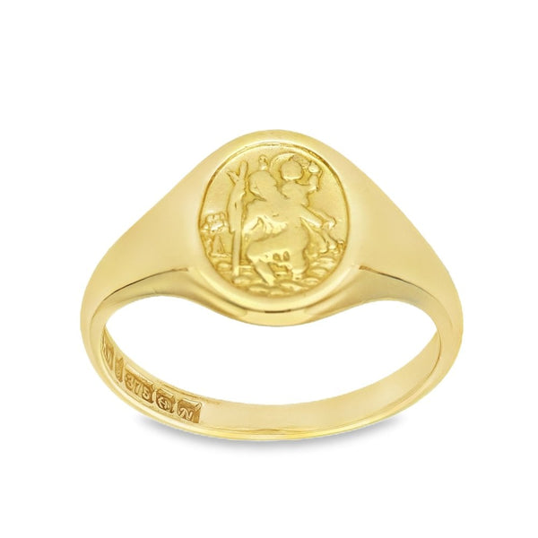 9ct Yellow Gold St. Christopher Signet Ring - Size N½ - 12mm
