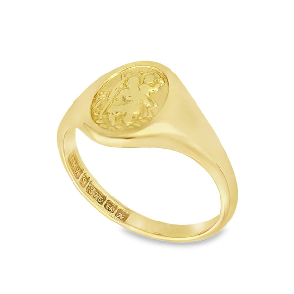 9ct Yellow Gold St. Christopher Signet Ring - Size N½ - 12mm