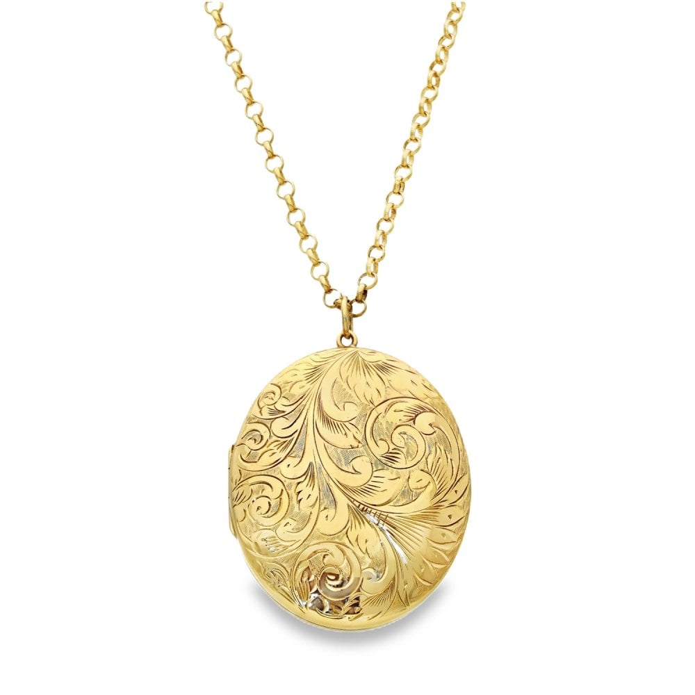 9ct Yellow Gold Engraved Locket & Chain - 44x57x13mm - 30.g
