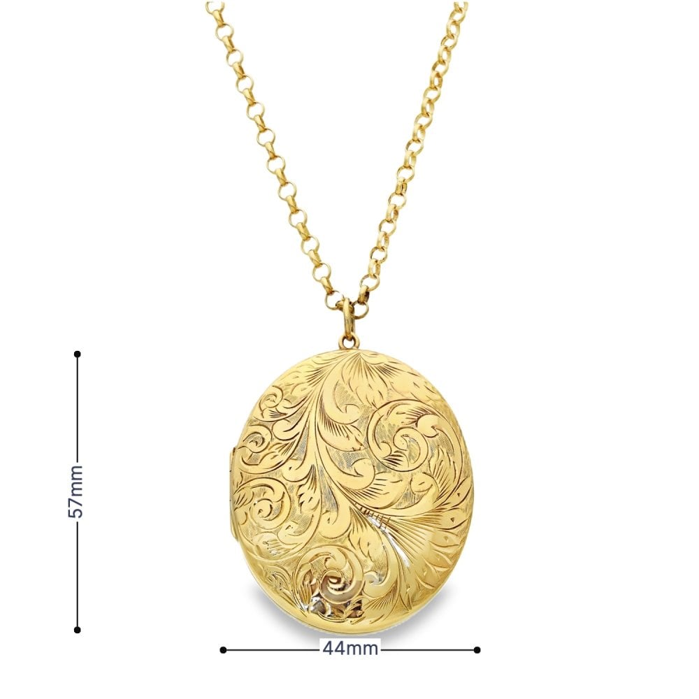 9ct Yellow Gold Engraved Locket & Chain - 44x57x13mm - 30.g
