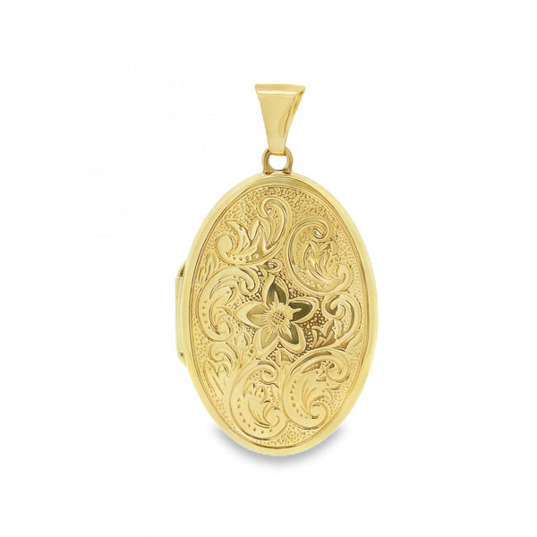 9ct Yellow Gold Flower & Feather Locket - 22x32x7mm - 4.2g