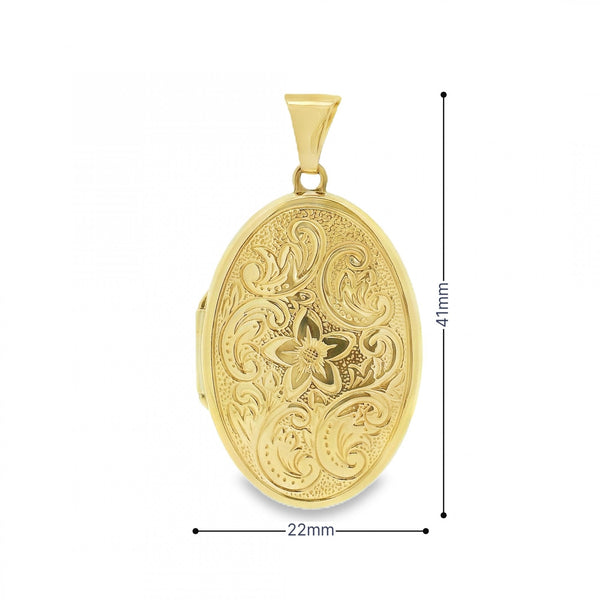 9ct Yellow Gold Flower & Feather Locket - 22x32x7mm - 4.2g