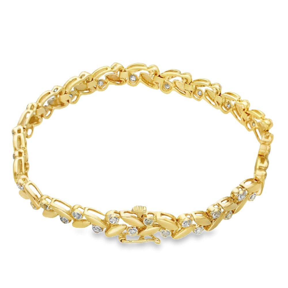9ct Yellow Gold 1.02ct Diamond Weave Bracelet - 7" - 11.5g