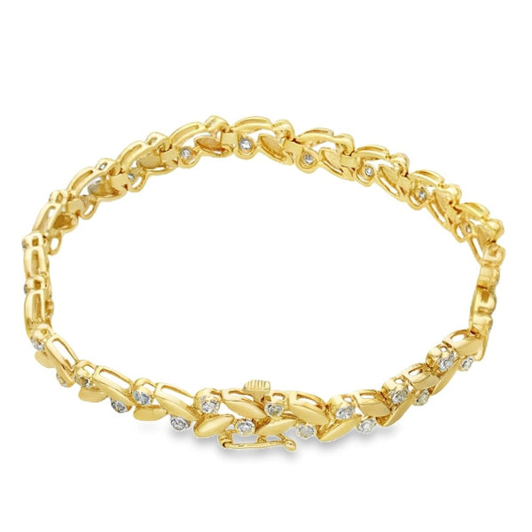 9ct Yellow Gold 1.02ct Diamond Weave Bracelet - 7" - 11.5g