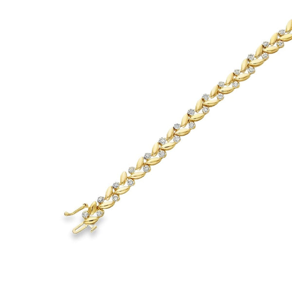 9ct Yellow Gold 1.02ct Diamond Weave Bracelet - 7" - 11.5g