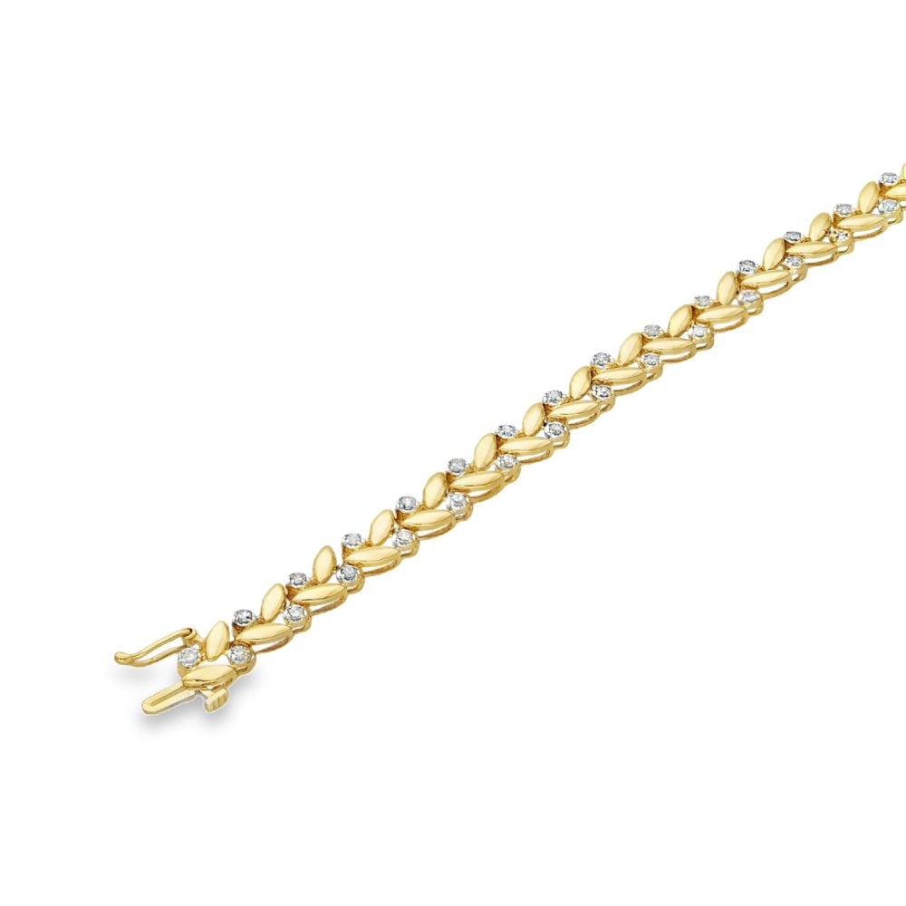 9ct Yellow Gold 1.02ct Diamond Weave Bracelet - 7" - 11.5g