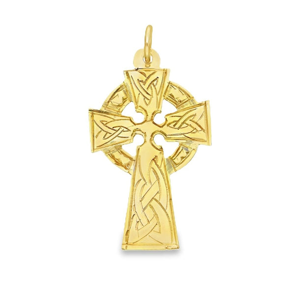 9ct Yellow Gold Engraved Celtic Cross Pendant - 19x32x0.5mm