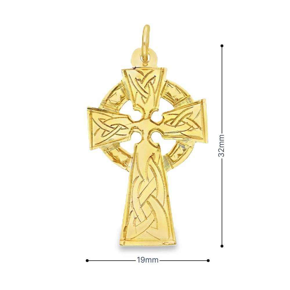 9ct Yellow Gold Engraved Celtic Cross Pendant - 19x32x0.5mm