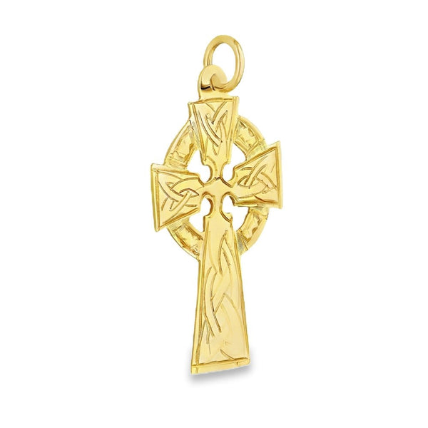 9ct Yellow Gold Engraved Celtic Cross Pendant - 19x32x0.5mm