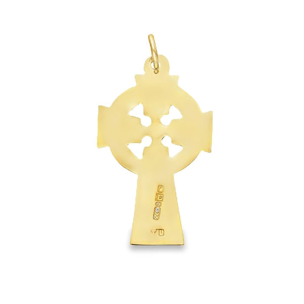 9ct Yellow Gold Engraved Celtic Cross Pendant - 19x32x0.5mm