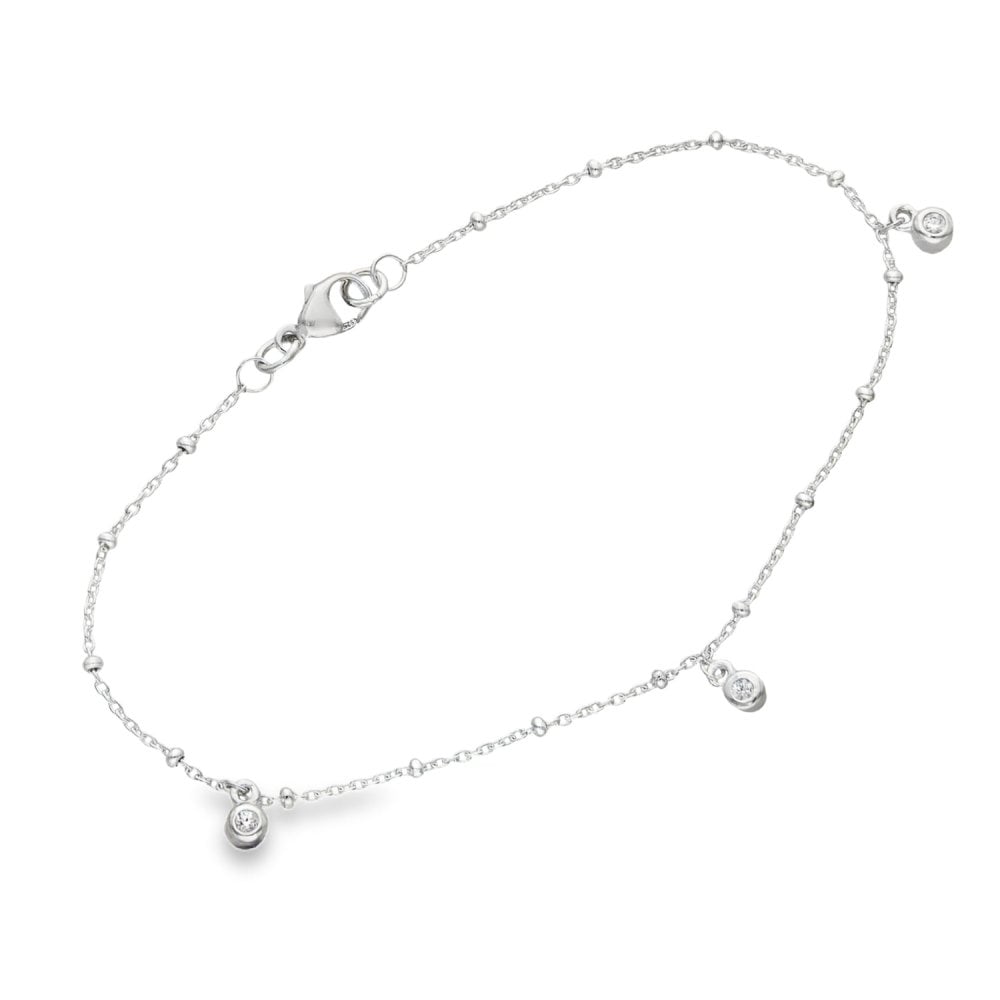 925 Silver Cubic Zirconia Trace-Link Bracelet - 7.5" - 2.0g
