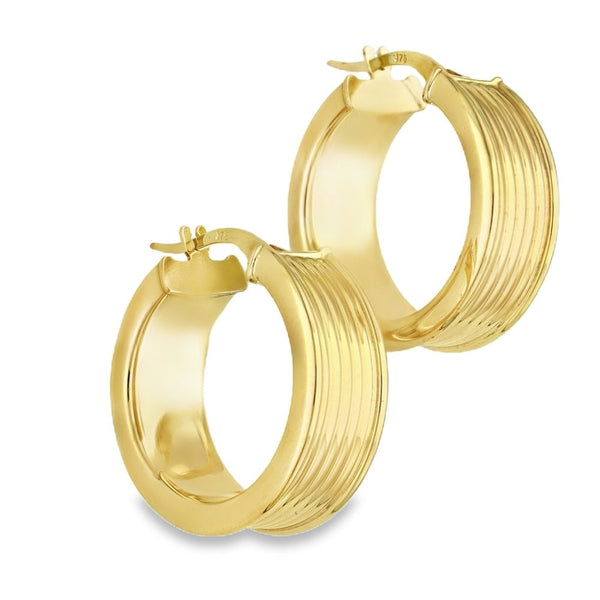 9ct Yellow Gold Wide Hoop Earrings - 20x20x8mm - 3.0g