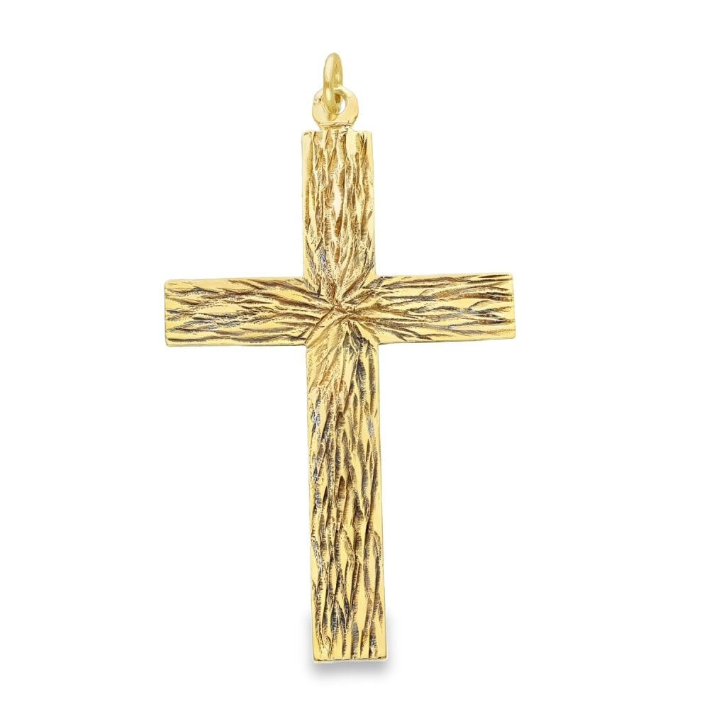 9ct Yellow Gold Flat Bark Cross Pendant - 33x48x0.5mm - 2.4g