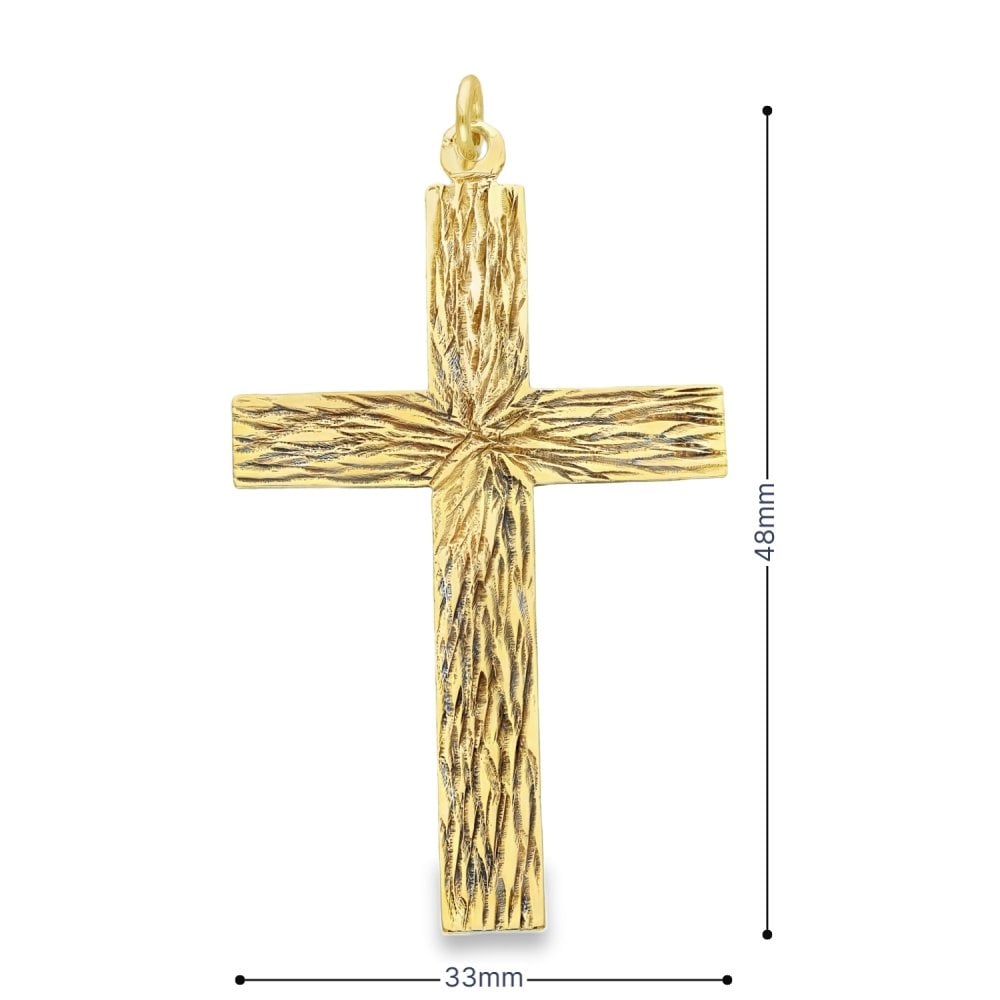 9ct Yellow Gold Flat Bark Cross Pendant - 33x48x0.5mm - 2.4g